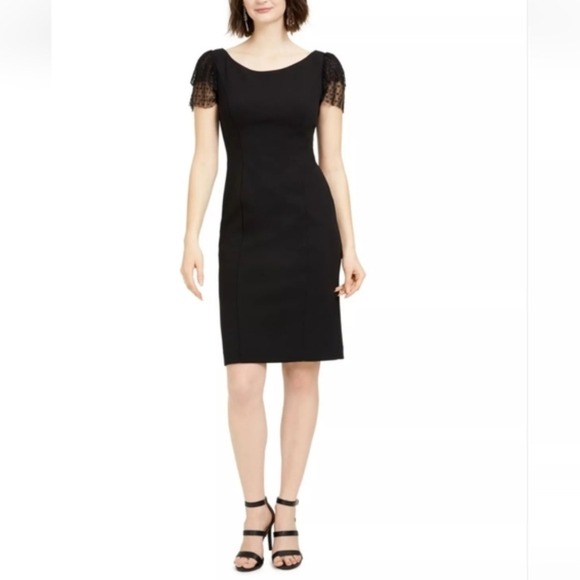 Jessica Howard Women's Black Sheath Dress Lace Tiered Flutter Sleeve Size 6 - Picture 1 of 9